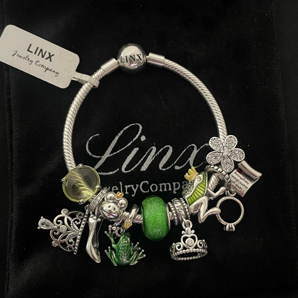 Linx Snake Chain Bracelet with Princess and Frog Prince Themed Charms